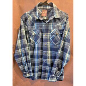 Wrangler RED Tag Western Shirt M Blue Plaid Pearl Snaps Long Sleeve Cowboy